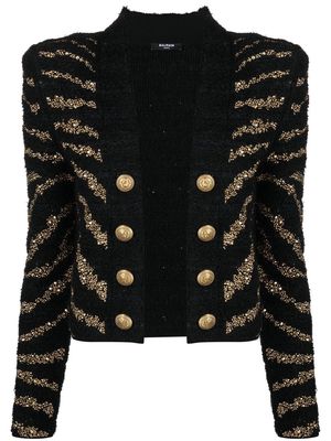 Balmain stripe pattern cardigan coat - Black