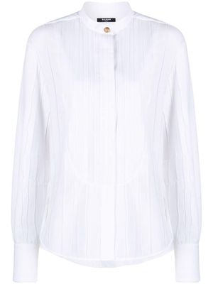 Balmain striped band-collar shirt - White