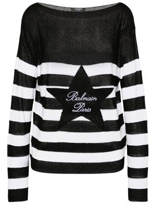 Balmain striped boat-neck jumper - Black
