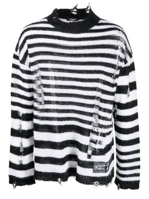 Balmain striped distressed-effect jumper - Black