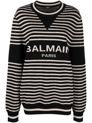 Balmain striped intarsia logo jumper - Black