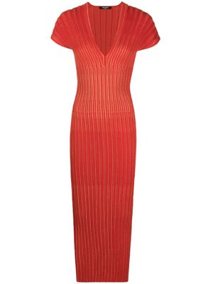 Balmain striped knitted maxi dress - Red