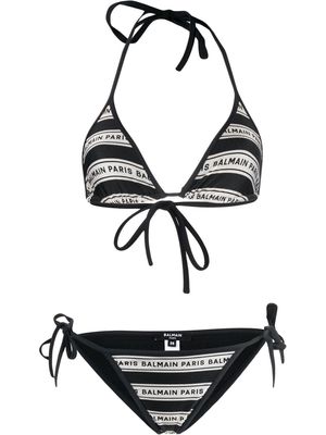 Balmain striped logo-print bikini - Black