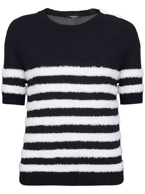 Balmain striped pattern short-sleeve top - Black