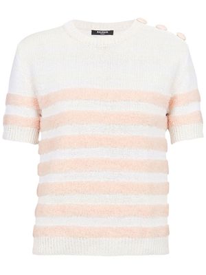 Balmain striped pattern short-sleeve top - White