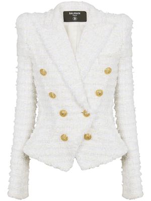 Balmain tweed double-breasted button blazer - White