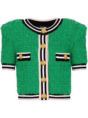 Balmain tweed knit cardigan - Green