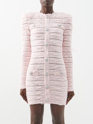 Balmain - Tweed-knit Mini Dress - Womens - Pale Pink