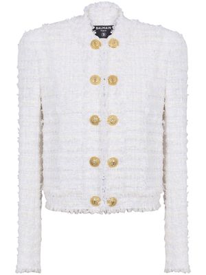 Balmain tweed single-breasted button blazer - White