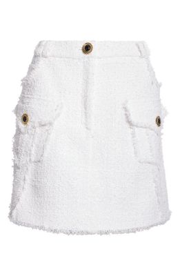 Balmain Two-Pocket Tweed A-Line Skirt in 0Fa White
