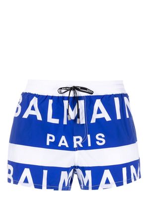 Balmain two-tone logo swim shorts - Blue