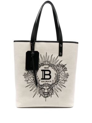Balmain Varsity embroidered-logo tote bag - Neutrals