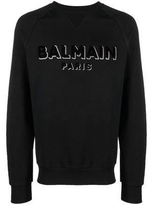 Balmain velvet logo crew neck sweatshirt - Black