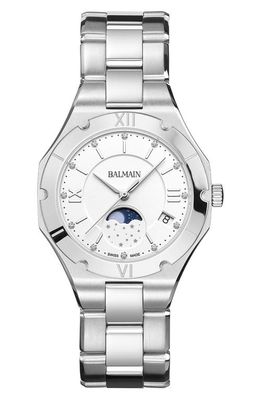 BALMAIN WATCHES Be Balmain Diamond Moon Phase Bracelet Watch, 33mm in Stainless Steel 