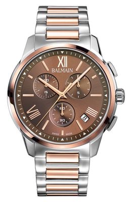 BALMAIN WATCHES Madrigal Bracelet Chronograph Watch, 42mm in Stainless Steel/Rose Gold 