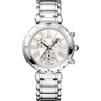 BALMAIN WATCHES Mother-of-Pearl Chronograph Bracelet Watch, 38mm in Silver/White 