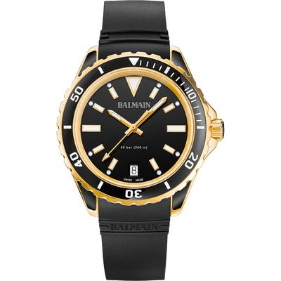 BALMAIN WATCHES Ophrys Dive Rubber Strap Watch, 38.5mm in Black 