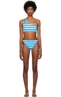 Balmain White & Blue Striped Bikini