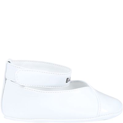 Balmain White Ballet Flats For Baby Girl With Logo