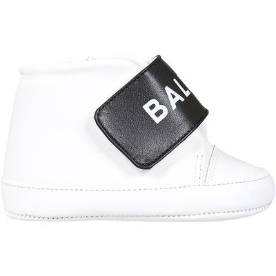 Balmain White Cradle Sneakers For Newborns With Logo