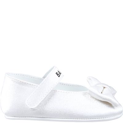 Balmain White Shoes For Baby Girl With Logo And Bow