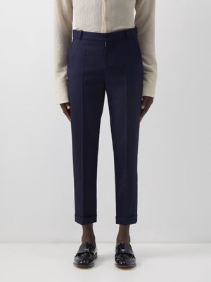 Balmain - Wool-twill Tailored Trousers - Mens - Navy