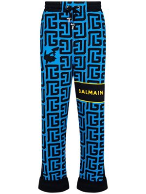 Balmain x Pokemon monogram-print cotton track pants - Blue