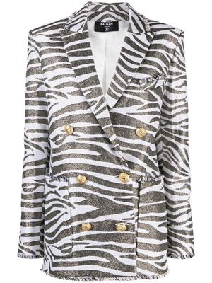 Balmain zebra-print double-breasted coat - White