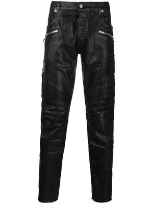 Balmain zip-detail polished-finish trousers - Black