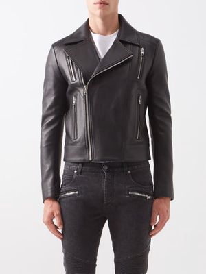 Balmain - Zip-pocket Leather Biker Jacket - Mens - Black