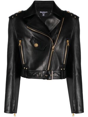 Balmain zipped-up leather biker jacket - Black