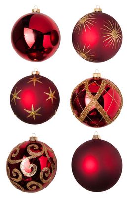 Balsam Hill Brillaint Bordeaux Set of 6 Glass Ornaments in Red/Gold