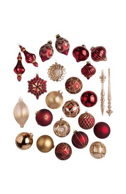 Balsam Hill Brilliant Bordeaux Set of 24 Glass Ornaments in Red/Gold