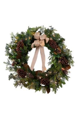 Balsam Hill Cedar Lodge Artificial LED Light Outdoor Wreath in Led Clear