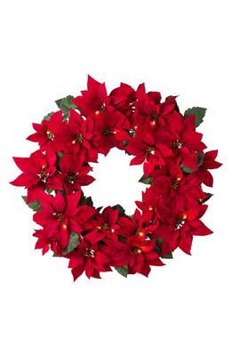 Balsam Hill Poinsettia 26-Inch LED Light Wreath in Red