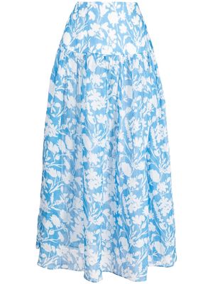 Bambah Floral Catania linen midi skirt - Blue