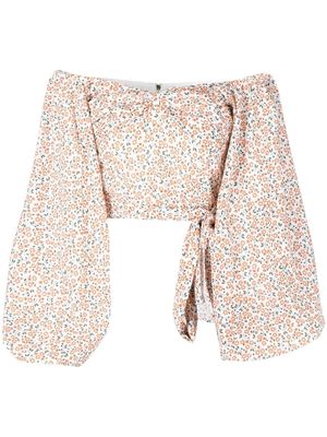 Bambah floral-print balloon-sleeve top - Orange