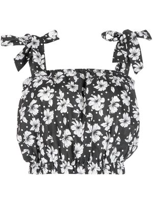 Bambah floral-print poplin crop top - Black