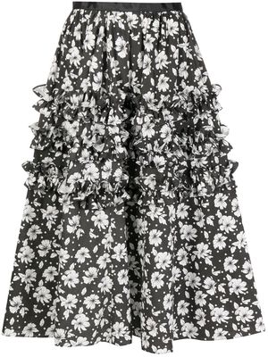 Bambah floral ruffle-detail midi skirt - Black