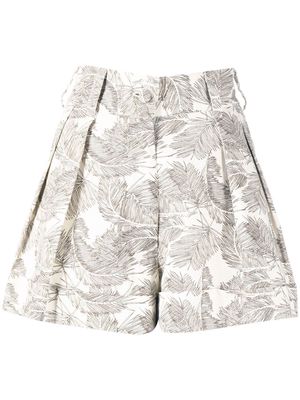 Bambah Palm-print pleated shorts - Brown