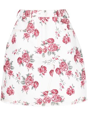 Bambah rose-print denim mini skirt - White