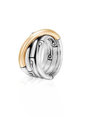 Bamboo 18K Yellow Gold & Sterling Silver Band Ring - Silver Gold - Size 7 - Silver Gold - Size 7