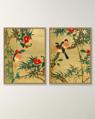 "Bamboo Garden Birds" Giclee Wall Art, Set of 2