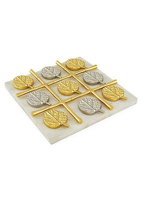 Bamboo Leaf Silver & Gold Marble Tic Tac Toe Board