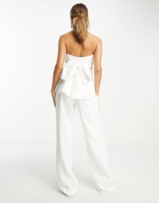 Band Of Stars premium bandeau bow back tailored jumpsuit in white