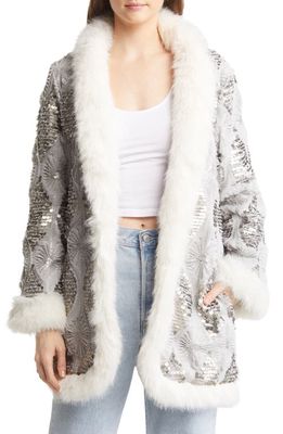 band of the free Boho Faux Fur Trim Jacket in Silver Gray