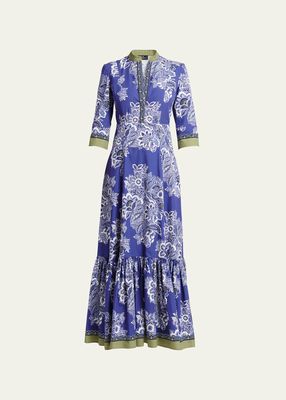 Bandana-Print 3/4 Sleeve Midi Dress