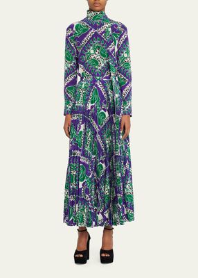 Bandana-Print Pleated Silk Skirt