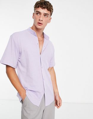 Bando grandad collar short sleeve shirt in lilac-Purple