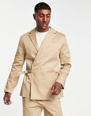 Bando slim fit wraparound suit jacket in taupe-Gray